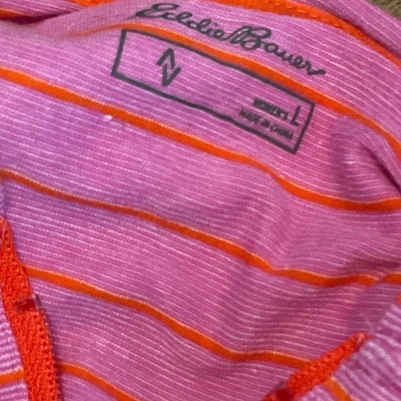 ❤️ Eddie Bauer Purple Orange Striped Sweatshirt Jacket Sz L - Picture 3 of 4